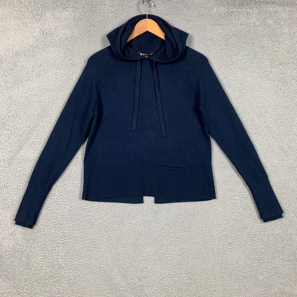 Athleta Verona Hoodie Sweater‎ Women's XS Midnight Madness Wool Blend Split Back